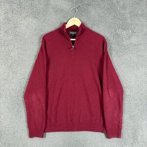 Mantovani Studio Sweater Mens Large Red 100% Cashmere Quarter Zip Pullover Italy